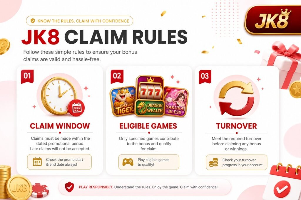 JK8 slots free credit claim window eligible games turnover