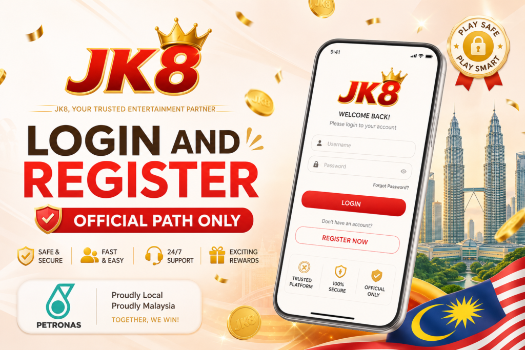 JK8 Login Register after reading welcome bonus terms
Caption: Read the welcome terms first — then Login or Register on the official path.